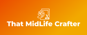 That MidLife Crafter name with various craft tools all in white over orange brand colour